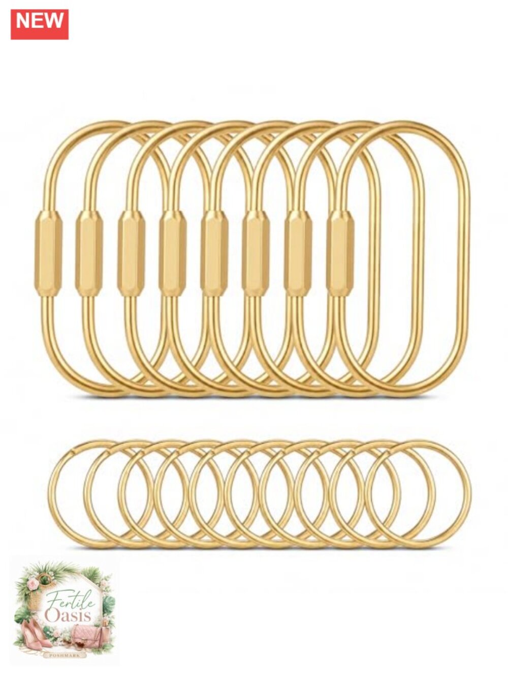 8 Pack Solid Brass Carabiner Key Rings Screw Lock Keychain Clips Bag Charm